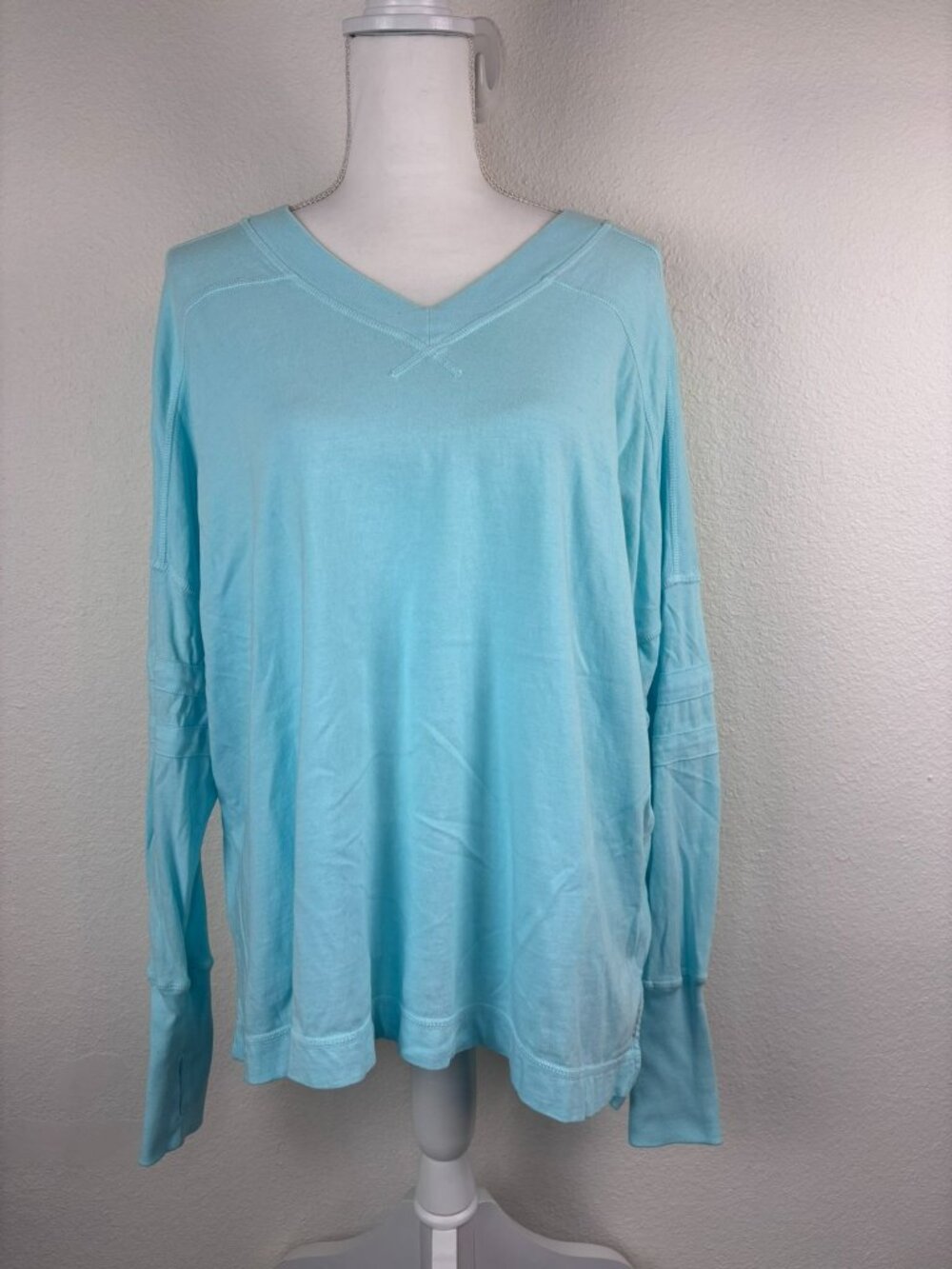 Free People Movement‎ XS teal aqua All Star Layer tee oversized v-neck casual